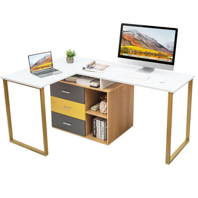 87 Inch 2 Person Adjustable L-Shaped Computer Desk - Relaxacare