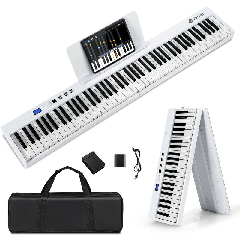 88-Key Foldable Digital Piano with MIDI and Wireless BT-White - Relaxacare