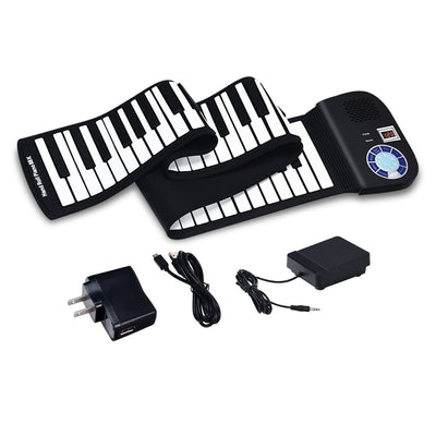 88 Keys Midi Electronic Roll up Piano Silicone Keyboard for Beginners-Black - Relaxacare