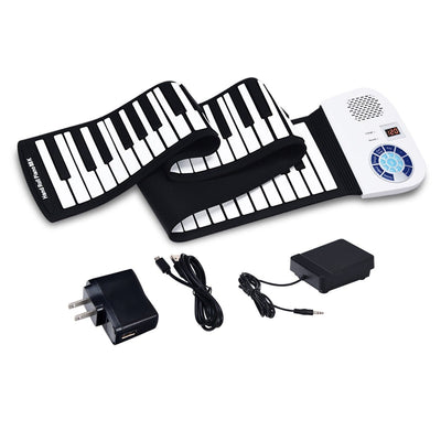 88 Keys Midi Electronic Roll up Piano Silicone Keyboard for Beginners-White - Relaxacare