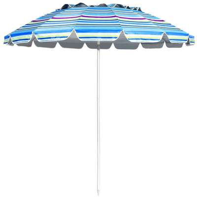 8FT Portable Beach Umbrella with Sand Anchor and Tilt Mechanism for Garden and Patio-Blue - Relaxacare
