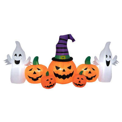 9 Feet Long Halloween Inflatable Pumpkins with 2 Ghosts - Relaxacare