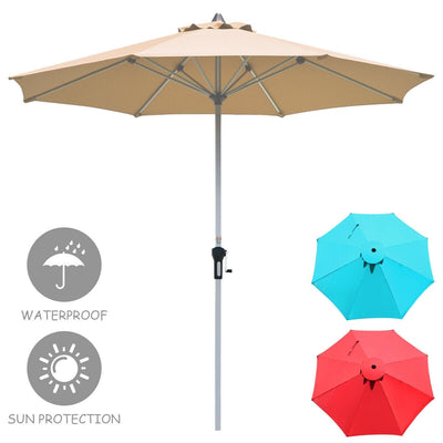 9 Feet Patio Outdoor Market Umbrella with Aluminum Pole without Weight Base-Beige - Relaxacare