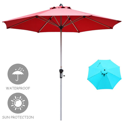9 Feet Patio Outdoor Market Umbrella with Aluminum Pole without Weight Base-Burgundy - Relaxacare