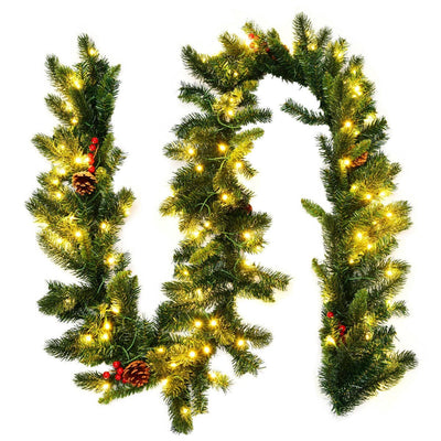 9 Feet Pre-lit Artificial Christmas Garland Red Berries with LED - Relaxacare