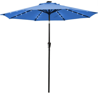 9 Ft and 32 LED Lighted Solar Patio Market Umbrella Shelter with Tilt and Crank-Blue - Relaxacare