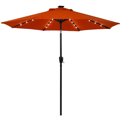 9 Ft and 32 LED Lighted Solar Patio Market Umbrella Shelter with Tilt and Crank-Orange - Relaxacare