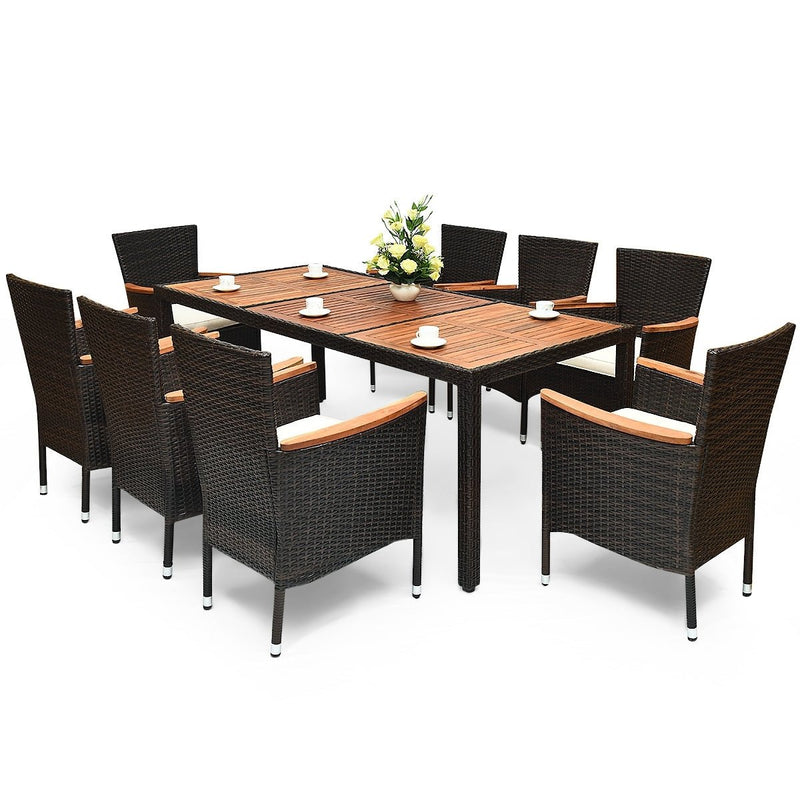 9 Pcs Patio Rattan Dining Set with Stackable Chairs Cushioned - Relaxacare
