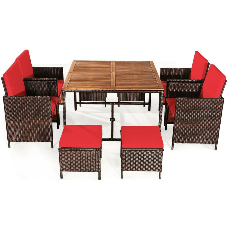 9 Pieces Patio Rattan Dining Cushioned Chairs Set - Relaxacare