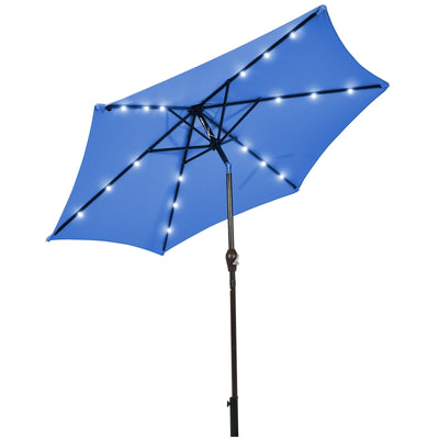 9' Solar LED Lighted Patio Market Umbrella Tilt Adjustment Crank Lift -Blue - Relaxacare