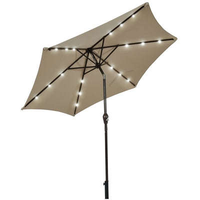 9' Solar LED Lighted Patio Market Umbrella Tilt Adjustment Crank Lift -Tan - Relaxacare