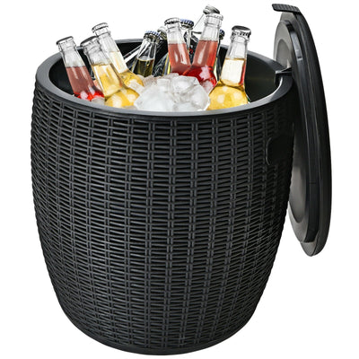 9.5 Gallon 4-in-1 Patio Rattan Cool Bar Cocktail Table Side Table-Black - Relaxacare