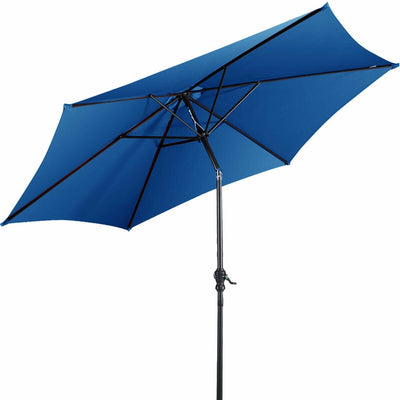9ft Patio Market Table Umbrella with Push Button Tilt and Crank-Blue - Relaxacare