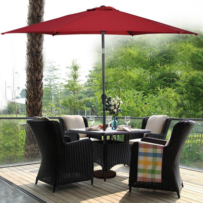 9FT Patio Umbrella Patio Market Steel Tilt W/ Crank Outdoor Yard Garden-Burgundy - Relaxacare