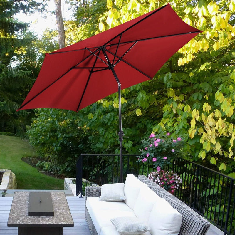 9FT Patio Umbrella Patio Market Steel Tilt W/ Crank Outdoor Yard Garden-Burgundy - Relaxacare