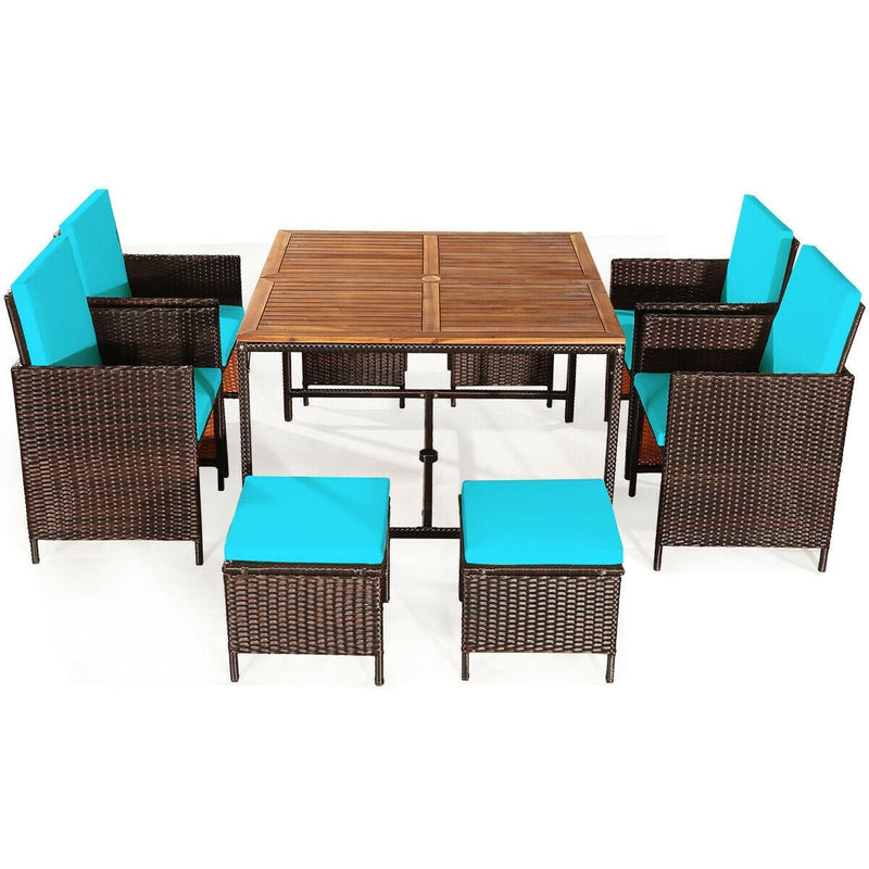 9PCS Patio Rattan Dining Cushioned Chairs Set-Turquoise - Relaxacare