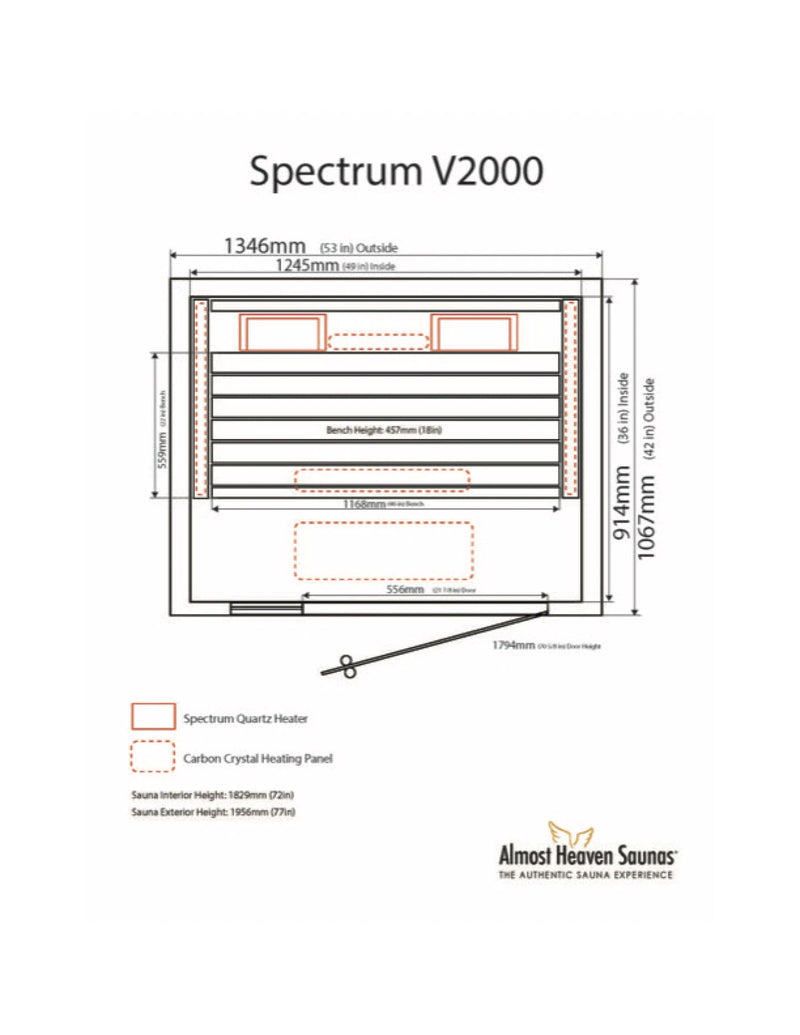 ALMOST HEAVEN - Spectrum 2000 - Infrared Series Sauna - 2 Person