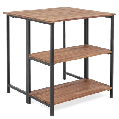 Acacia Wood Patio Folding Dining Table Storage Shelves - Relaxacare