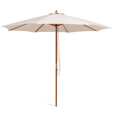 Adjustable 10 Feet Wooden Outdoor Umbrella Sunshade-Beige - Relaxacare
