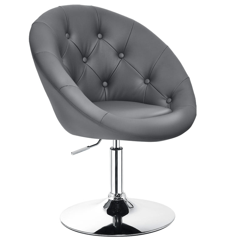 Adjustable Bar Stool Swivel Vanity Accent Chair with Round Tufted Back-Gray - Relaxacare