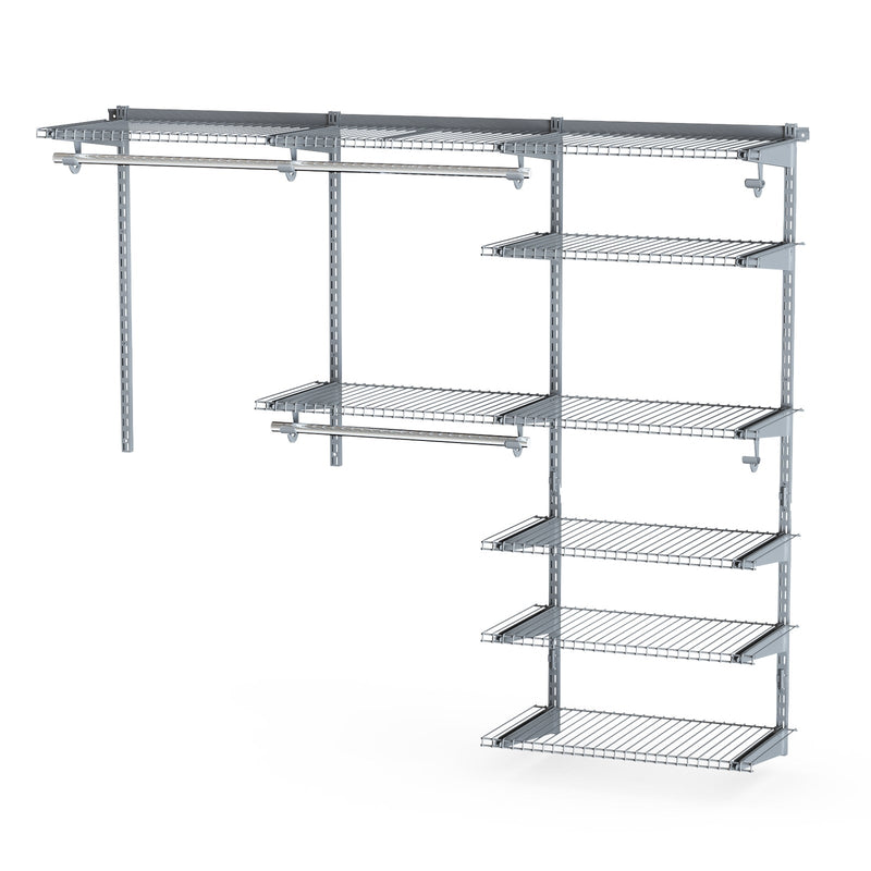 Adjustable Closet Organizer Kit with Shelves and Hanging Rods for 4 to 6 FT-Gray - Relaxacare