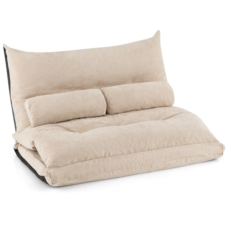 Adjustable Floor Sofa Bed with 2 Lumbar Pillows-Beige - Relaxacare