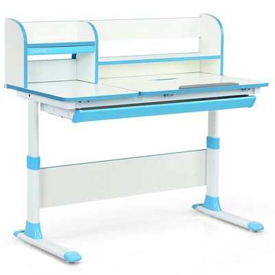 Adjustable Height Study Desk with Drawer and Tilted Desktop for School and Home-Blue - Relaxacare