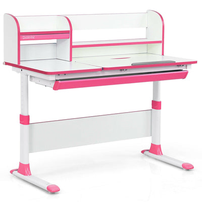 Adjustable Height Study Desk with Drawer and Tilted Desktop for School and Home-Pink - Relaxacare