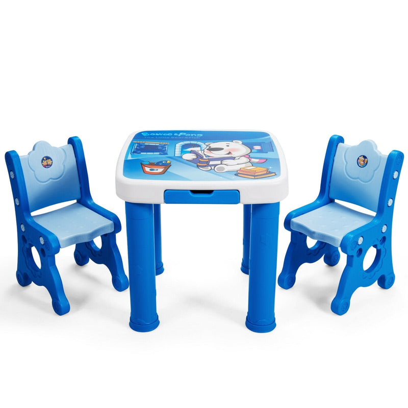 Adjustable Kids Activity Play Table and 2 Chairs Set withStorage Drawer-Blue - Relaxacare