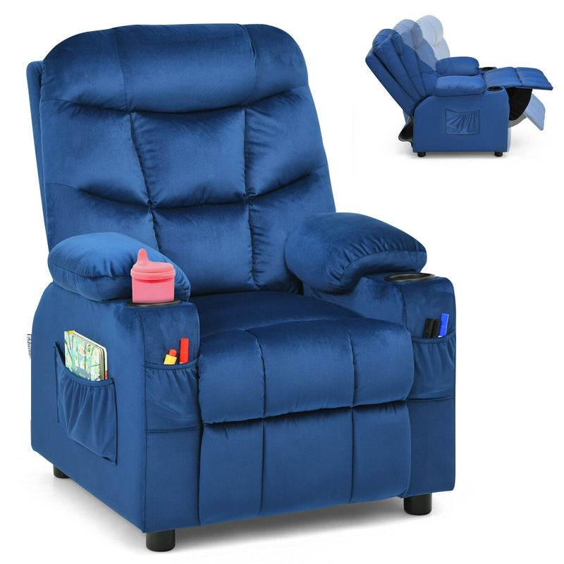 Adjustable Lounge Chair with Footrest and Side Pockets for Children-Blue - Relaxacare