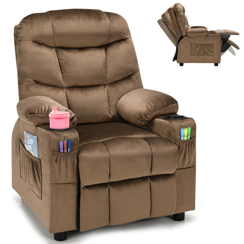 Adjustable Lounge Chair with Footrest and Side Pockets for Children-Brown - Relaxacare