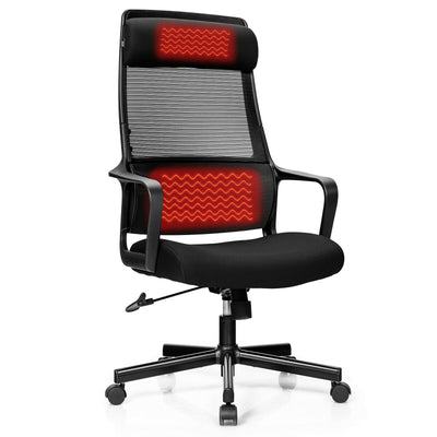 Adjustable Mesh Office Chair with Heating Support Headrest-Black - Relaxacare