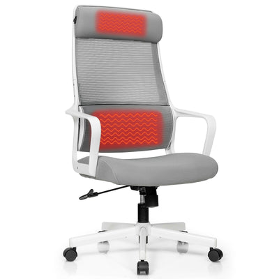 Adjustable Mesh Office Chair with Heating Support Headrest-Gray - Relaxacare