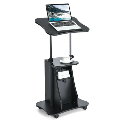 Adjustable Mobile Standing Desk Cart with Tilt Desktop and Cabinet - Relaxacare