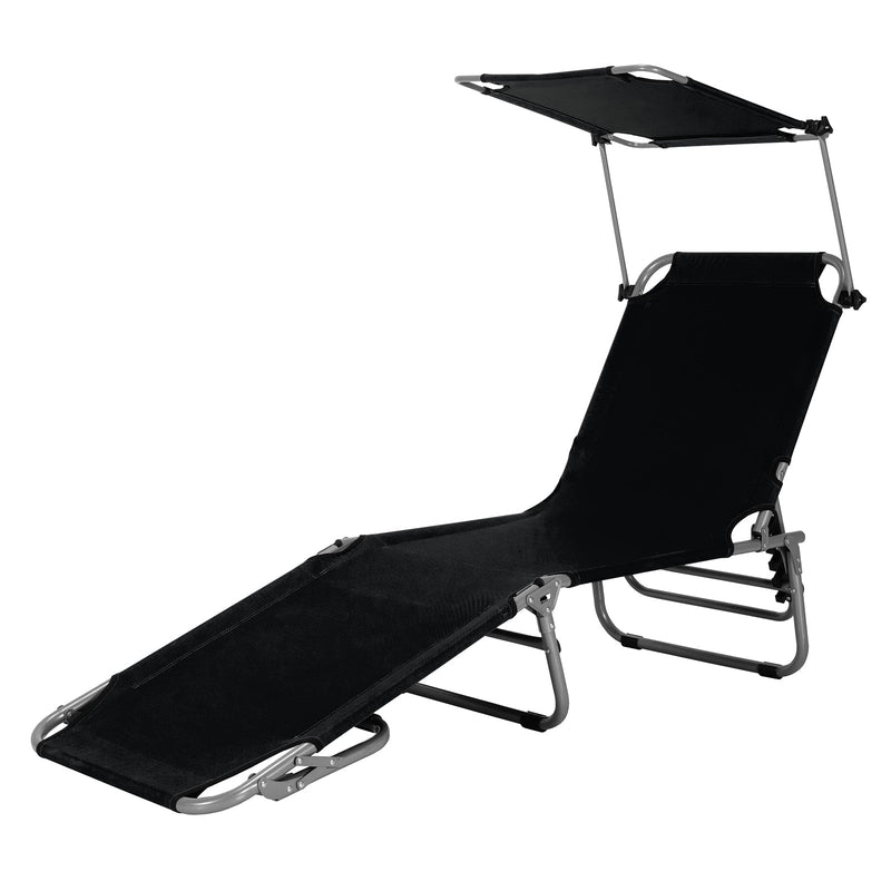 Adjustable Outdoor Beach Patio Pool Recliner with Sun Shade-Black - Relaxacare