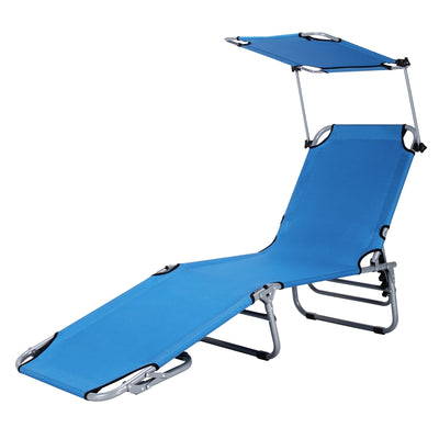 Adjustable Outdoor Beach Patio Pool Recliner with Sun Shade-Navy - Relaxacare