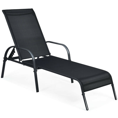 Adjustable Patio Chaise Folding Lounge Chair with Backrest-Black - Relaxacare