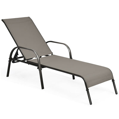 Adjustable Patio Chaise Outdoor Folding Lounge Chair with Adjustable Backrest-Brown - Relaxacare