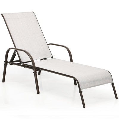 Adjustable Patio Chaise Outdoor Folding Lounge Chair with Adjustable Backrest-Gray - Relaxacare