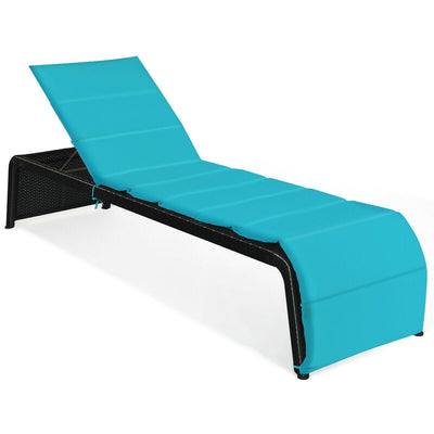 Adjustable Patio Rattan Lounge Chair with Cushions-Turquoise - Relaxacare
