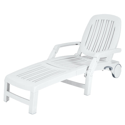 Adjustable Patio Sun Lounger with Weather Resistant Wheels-White - Relaxacare