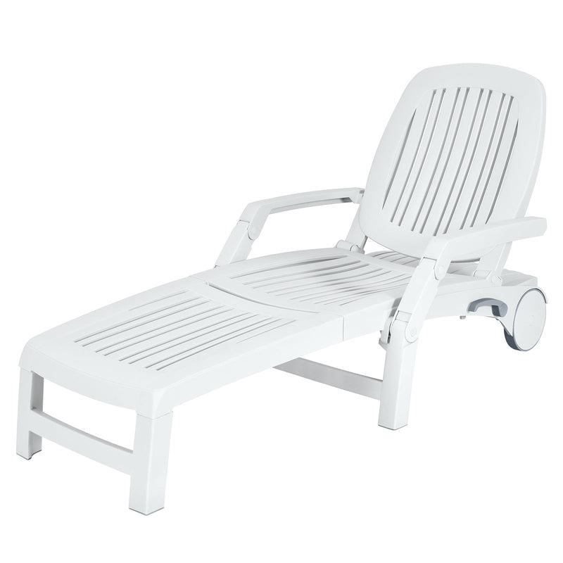 Adjustable Patio Sun Lounger with Weather Resistant Wheels-White - Relaxacare