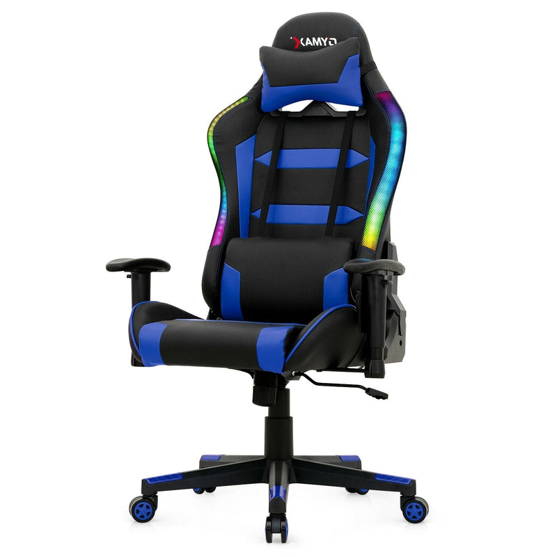 Adjustable Swivel Gaming Chair with LED Lights and Remote-Blue - Relaxacare