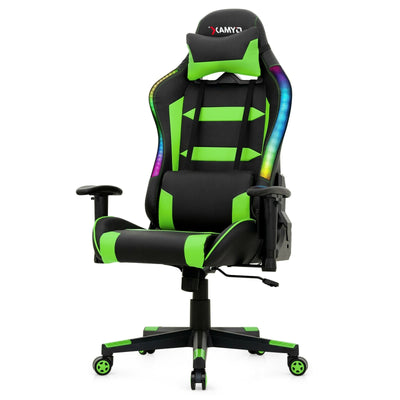 Adjustable Swivel Gaming Chair with LED Lights and Remote-Green - Relaxacare