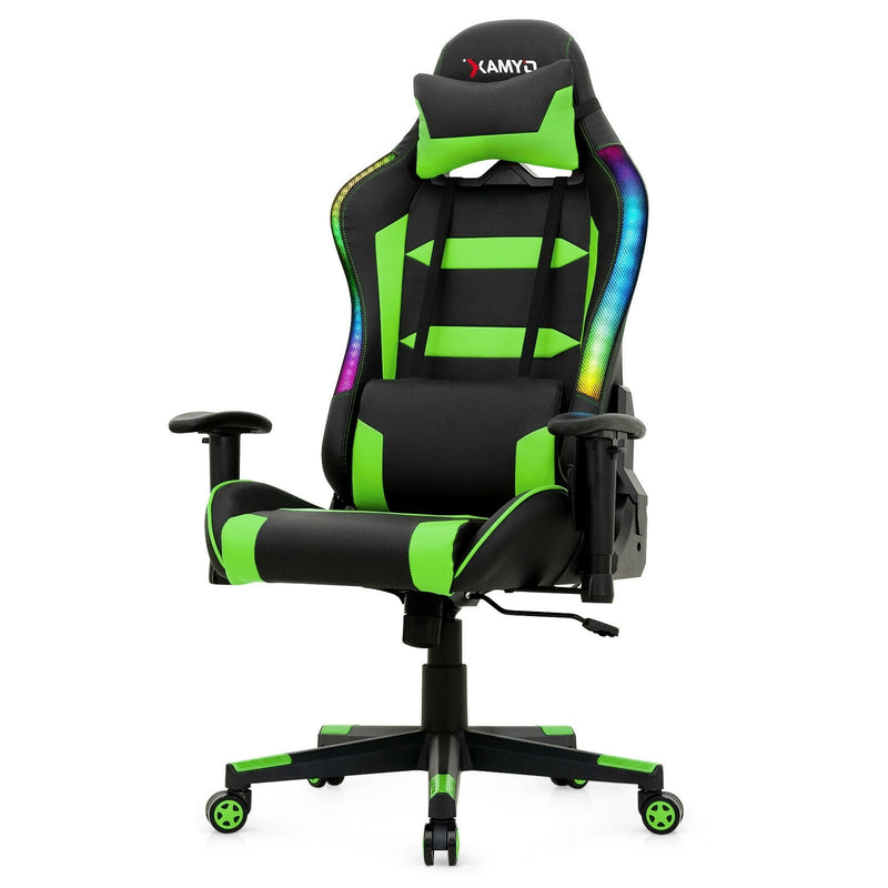 Adjustable Swivel Gaming Chair with LED Lights and Remote-Green - Relaxacare