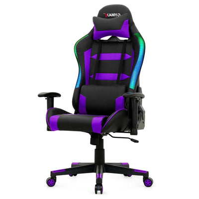 Adjustable Swivel Gaming Chair with LED Lights and Remote-Purple - Relaxacare