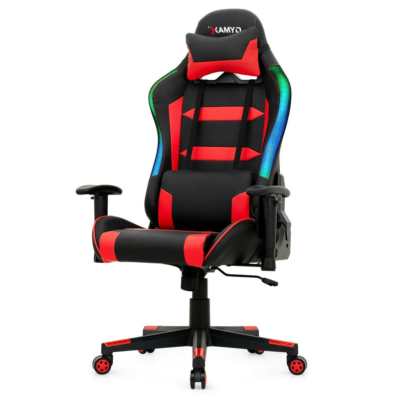 Adjustable Swivel Gaming Chair with LED Lights and Remote-Red - Relaxacare