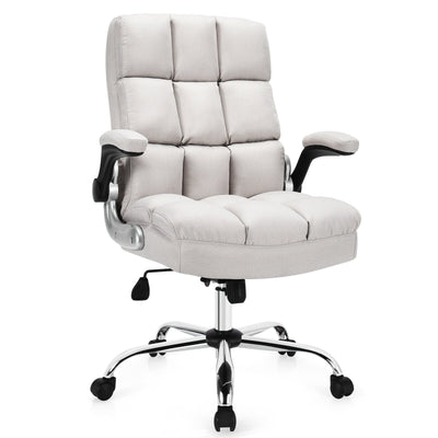 Adjustable Swivel Office Chair with High Back and Flip-up Arm for Home and Office-Beige - Relaxacare