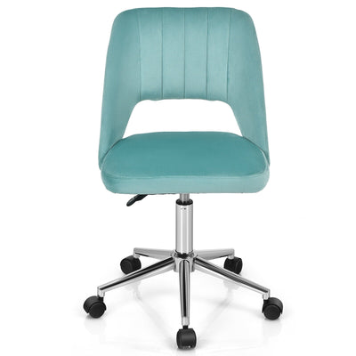 Adjustable Velvet Accent Swivel Vanity Office Chair with Chrome Base-Green - Relaxacare