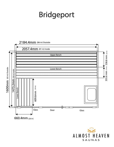 ALMOST HEAVEN - Bridgeport- 6 Person Indoor Sauna - Relaxacare